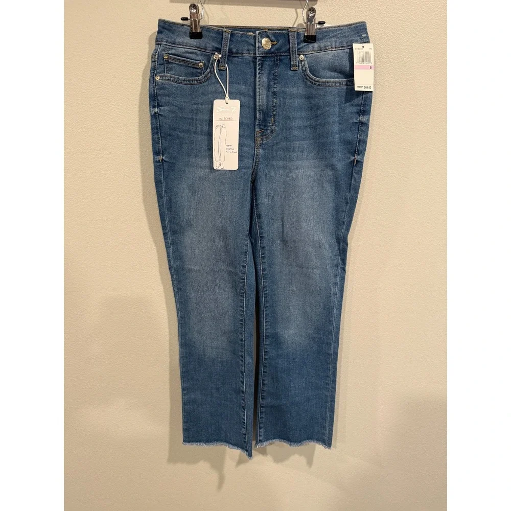 Seven7 The Soho Jeans Women's 6 Blue Denim Straight Stretch High-Rise Frayed Hem